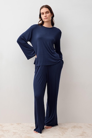 Uzun Kollu Oversize Basic Likralı Viskoz Alt Üst Takım 20210 Lacivert