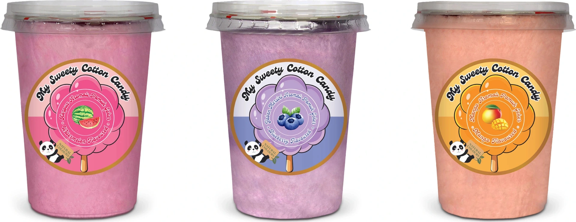 Karpuz, Yabanmersini, Mango Aromalı 3'lü Gurme Pamuk Şekerler