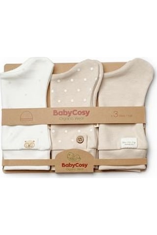 BabyCosy Bebek 3'lü Şapka %100 Organik Pamuk Yenidoğan Serisi - Csy8127 Ekru