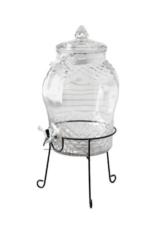 6 Litre Musluklu Cam Su Sebili Şerbetlik Ve Damacana Metal Ayaklı Şeffaf