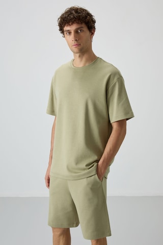 Tommy Life Açık Çağla Pamuklu Kalın Yumuşak Dokulu Oversize Fit Basic Erkek Şort Takım - 85249 Yeşil