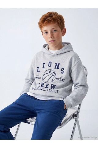 LC Waikiki Lcw Kids Gri Erkek Çocuk Kapüşonlu Baskılı Eşofman Takımı Lıght Grey Melan