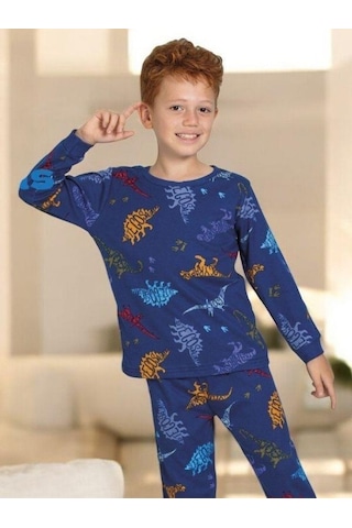 Cantoy Erkek Çocuk Dinazor Baskılı Pamuklu Pijama Takım-14918 Renklı