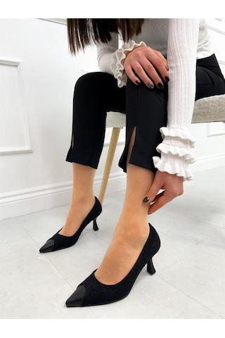 Ervanın Butiği Siyah Tüvit (Tress) Maskelet Detay Kadın Stiletto Siyah
