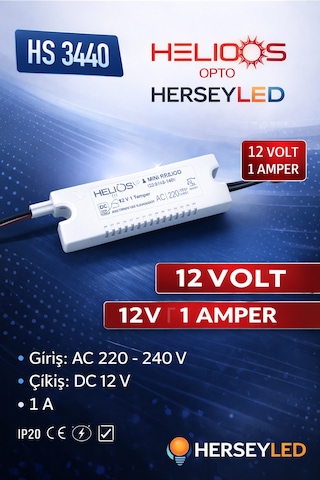Helios Hs-3440 12v 1 Amper Mini Trafo 12w Helios Hs-3440 12v 1 Amper Mini Trafo 12w