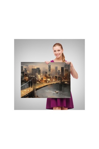 New York Nehir Ve Köprü Manzarası Duvar Yüksek Kaliteli Kanvas Canvas Tablo