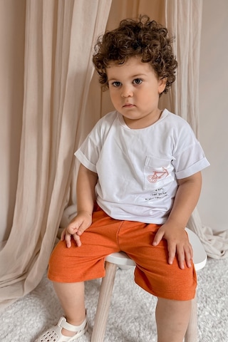 Babywom Unisex Oversize Yazlık Şortlu Basic Takım- Kiremit