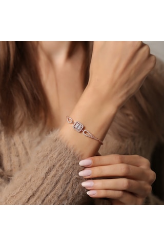 925 Ayar Gümüş Rose Baget Taşlı Bileklik