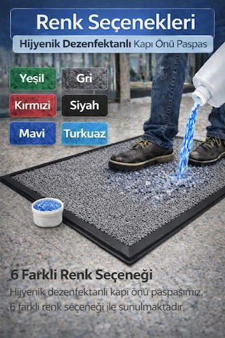 Myfloor Renkli Dezenfektan 50x70 Cm Kıvırcık Paspaslı Hijyenik Kauçuk Paspas Gri