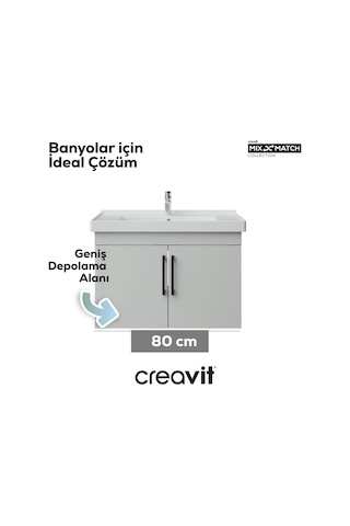Creavit D20 80 Cm Kapaklı Lavabo Dolabı Beyaz Melamin Kapak Demonte Mat Beyaz