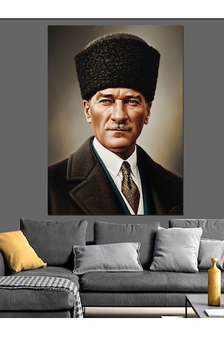 Ahşap Tablo Kalpaklı Atatürk Portresi Tablosu