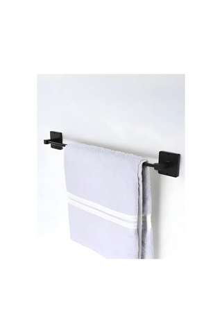Metal Uzun Kağıt Ve Kumaş Havluluk, Banyo Ve Mutfak İçin Paslanmaz Yapışkanlı Askı, Havlu Standı, Havlu Tutucu 40 Cm Siyah