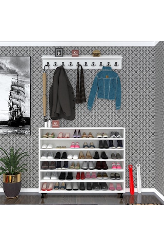 Kenzlife Ayakkabılık Yemeni6 Byzbyz 98 120 32 Kapaklı 6 Raflı 36 Çift Ayakkabı Kapasitesi Ahşap