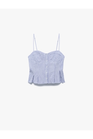 Koton Kalp Yaka Düğmeli Kolsuz Çizgili Crop Bluz Mavi Çizgili 5sal60139ıw Mavi Çizgili