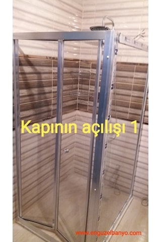 40 Desen Patentli Cam Katlanır Duşakabin İki Duvar Arası Duşakabi Gri