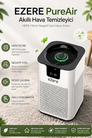Ezere Pureair Akıllı Hava Temizleyici Hepa Filtreli Negatif İyon Hava Arıtıcı- 5775 Beyaz