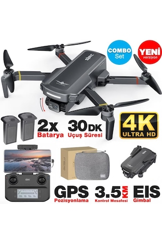 Sjrc F5s Pro+ Plus Combo 4k Kameralı Drone Seti +2batarya+3.5km Menzil+30 Dakika Uçuş Süresi+çanta+eıs Gimbal+takip Modu