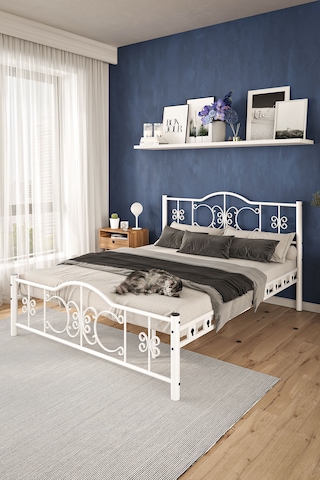 Argimo Pero Çift Kişilik Ferforje Metal Beyaz Karyola 150x200