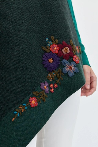 Desen Triko Kadın Çiçek İşlemeli Triko Şal 23154 Yeşil Yeşil