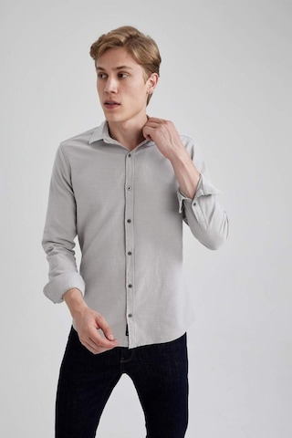 Defacto Slim Fit Dar Kesim Pamuklu Basic Düz Uzun Kollu Gömlek A4644AX23AUGR91 Gri