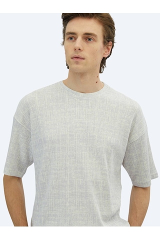 Kip Lila Baskılı Bisiklet Yaka Pamuk Karışımlı T-shirt Lila