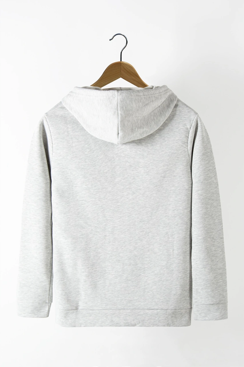 Terapi Men Erkek Kırçıllı Gri Kapüşonlu Kanguru Cepli Basic Hoodie Sweatshirt Kırçıllı Gri