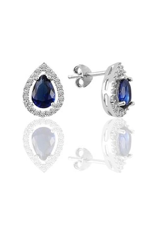Gümüş Rodyumlu Safir Taşlı Damla Modeli Üçlü Set