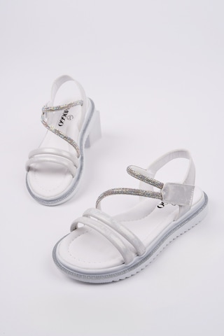 Muggo Mqueen Cırtlı Ve Simli Günlük Kız Çocuk Sandalet Beyaz