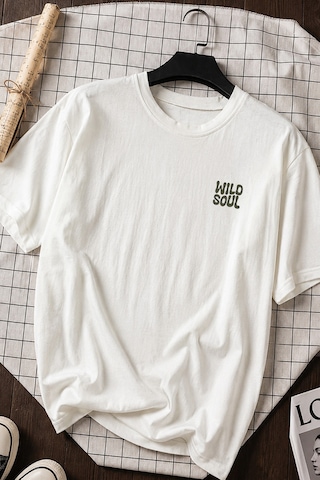 Spoyi Wild Soul Tasarımlı %100 Pamuk Yarım Oversize Beyaz T-shirt