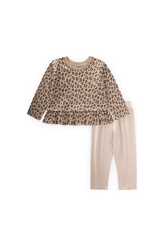 Desenli Uzun Kollu T-shırt Takım 1-8 Yaş Bej Bej