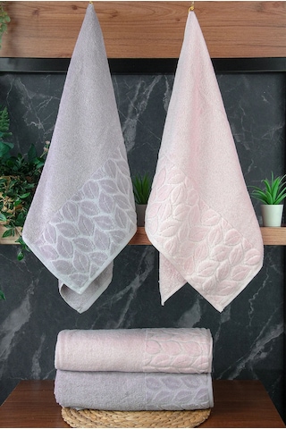 Hazal %100 Pamuklu Kutulu 4'lü Banyo Havlu Seti Hamam Takımı 50x90 - 90x150 Gri-pudra - 00081 Gri