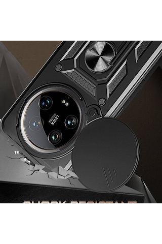 Rba Aksesuar Mi 14 Ultra Kılıf Magnetik Standlı Kamera Korumalı Rba Sürgülü Vega Kapak - Mavi Mavi