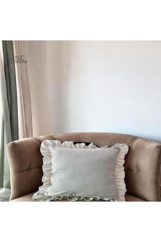 Dnc Home Tekstil Ndchome Ham Keten Krem Fırfırlı Kırlent Kırlent Kılıfı 43 X 43