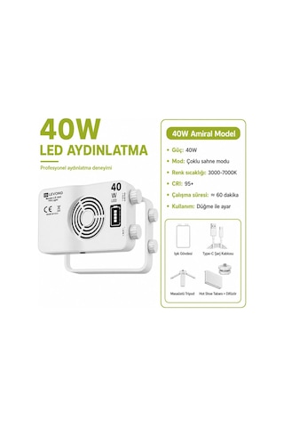 Levong,le-042 40w Profesyonel Led Çekim Işığı 3 Işık Tonu Kompakt Güçlü Aydınlatma, Tripod Ve Kamera Uyumlu