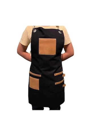 Yeni Sezon Trend Önlükler Deri Cep Detaylı Chef Garson Cafe Önlükleri Siyah-kahve
