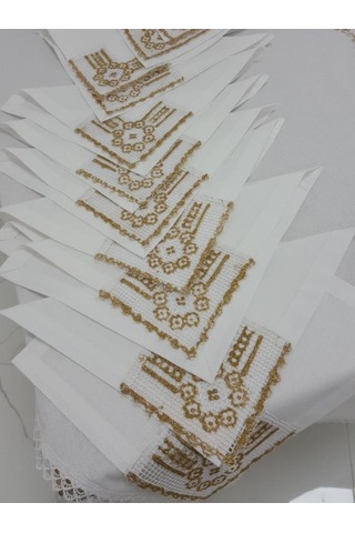 Finezza Batik Gold Dantelli Pamuk Kumaş Beyaz Mutfak Takımı 17 Pa