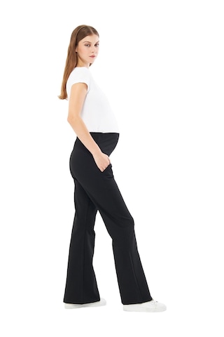 Luvmabelly - Myra8155 - İspanyol Paça Çelik Örme Hamile Pantolonu-siyah