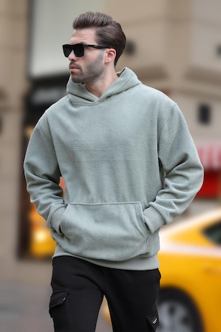 Madmext Çağla Yeşili Kapüşonlu Cep Detaylı Polar Erkek Sweatshirt 7093 Yeşil