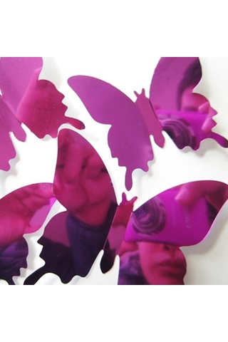12 Adet/takım Kelebek Kombinasyonu Modern 3d Ayna Akrilik Ev Dekorasyon Diy Sanat Duvar Çıkartmaları Mor
