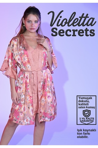 Violetta Secrets Turuncu Desenli Saten Gecelik Turuncu