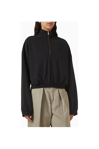 Haikure Flea Crop Sweatshirt, - Modern Kadın Pamuklu Crop Sweatshirt Siyah