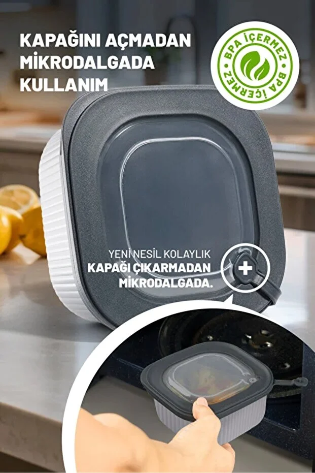 3 Lü Saklama Kabı Seti Sızdırmaz Kapaklı, Mikrodalga Ve Dondurucu Uyumlu Yeşil