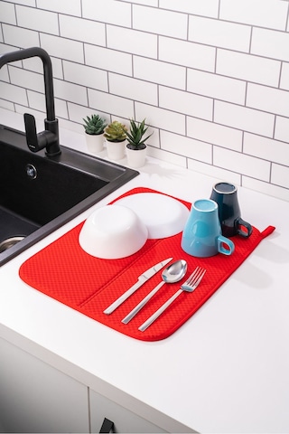 Toptanfoni Bulaşık Matı Süper Emici Bulaşık Kurutma Örtüsü 45x36cm Katlanabilir Bulaşık Matı Bordo Bordo