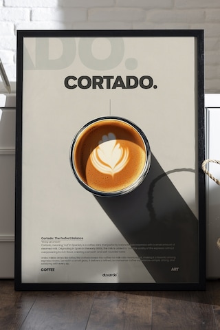 Cortado Kahve Siyah Ahşap Çerçeveli Poster, Dekoratif Duvar Tablosu