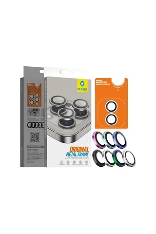 İphone 16/16 Plus / 16 Pro / 16 Pro Max Uyumlu Metal Frame Aplikatörlü Kamera Lens Camı Koruyucu Mavi, İphone 16/16