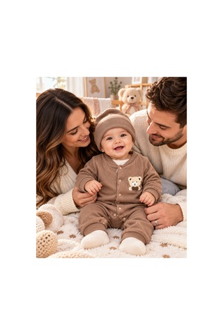 Genel Markalar Ayıcık Detaylı Kahverengi Bebek Tulum & Bere Takımı Kahverengi - 926668539 Kahverengi
