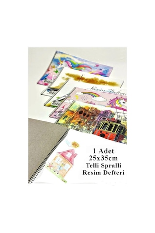 Resim Defteri 25x35 Cm 24 Renk Kuru Boya Dereceli Kurşun Kalem Rulo Kalemlik 24 Bölmeli Hamur Silgi Kalemtraş Görsel