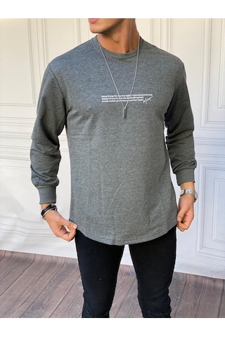 Modefendi Yarım Oversize Yazı Detaylı Sweat Füme