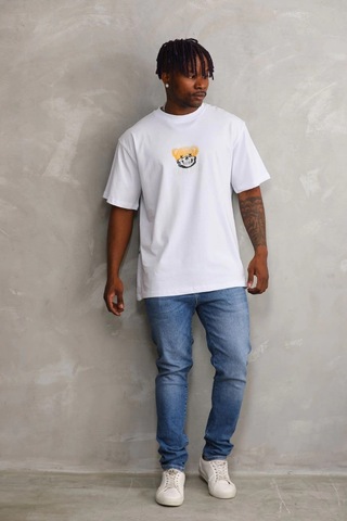 Wear Vexel Erkek Baskılı T-shirt Kısa Kol Bisiklet Yaka Regular Tişört - Beyaz Çok Renkli