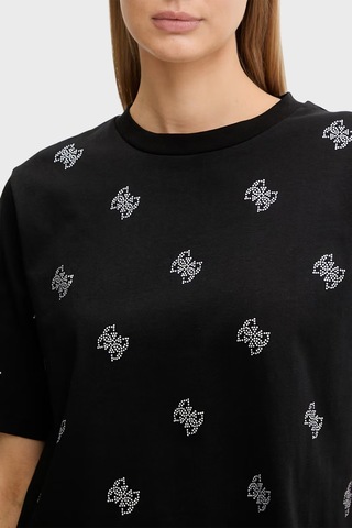 Guess Silvy 4g Ss Cn % 100 Pamuk Boxy Fit Taşlı T Shirt Bayan T Shirt V6gı18 K2985 Jblk Siyah